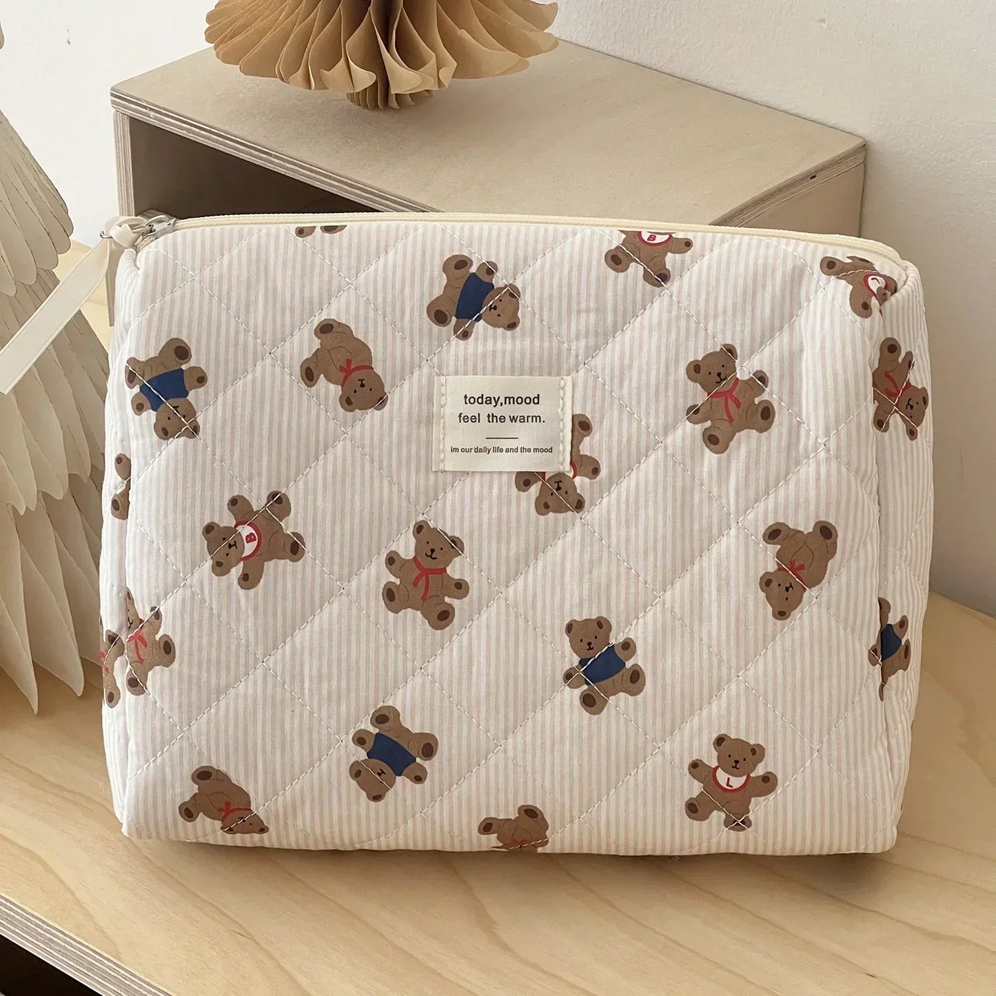 1pcs cotton blue flower women cosmetic bag fabric storage bags small big capacity travel organzier pouch women makeup case