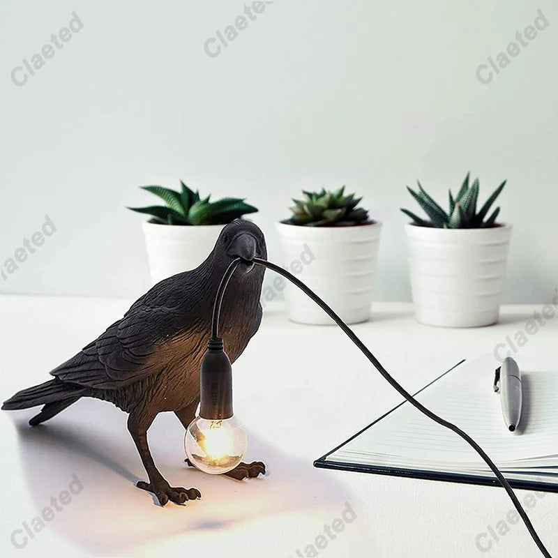b094vp69r2 resin lucky bird crow wall lamp table lamp night light bedroom bedside living room wall lamp home decoration