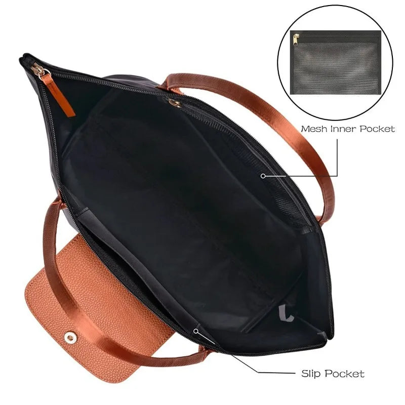 b098rvw2n3 fashion nylon foldable large capacity travel handbag shoulder bag large nylon women's trendy underarm shopping purses bag