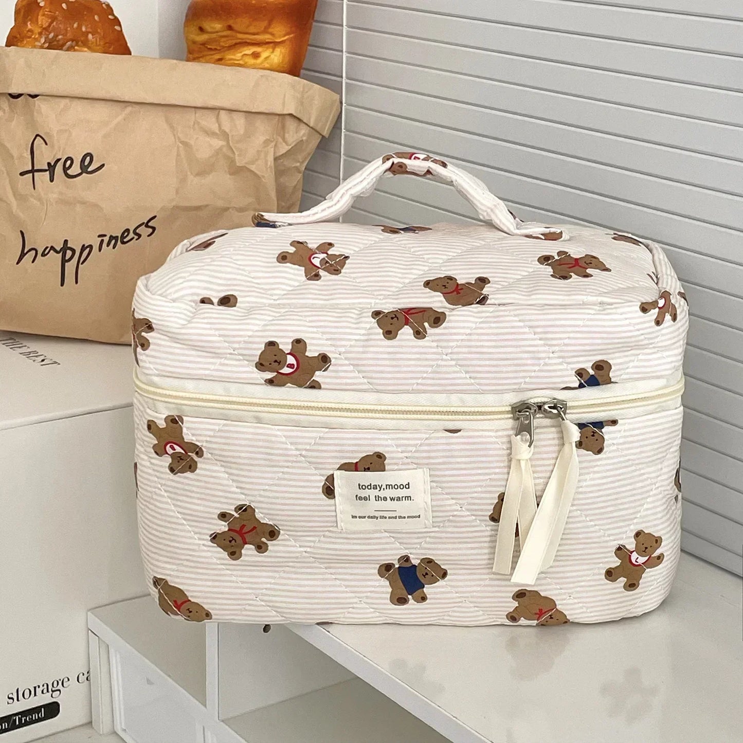 1pcs cotton blue flower women cosmetic bag fabric storage bags small big capacity travel organzier pouch women makeup case