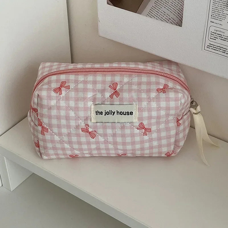 1pcs cotton blue flower women cosmetic bag fabric storage bags small big capacity travel organzier pouch women makeup case