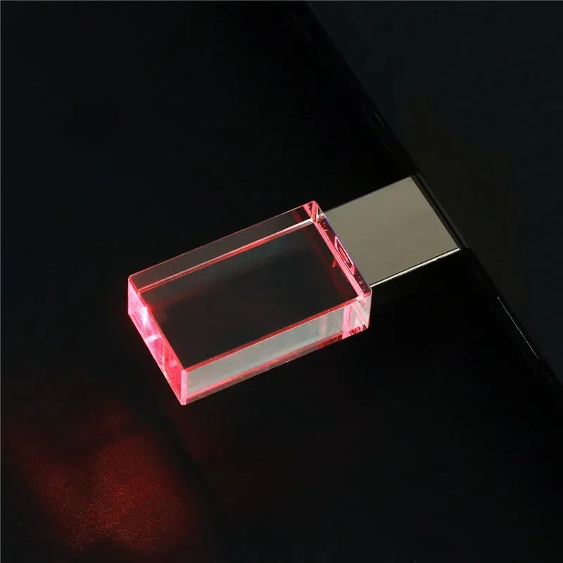 64 gb crystal usb flash drive 64gb blue led pen drive silver gloden memory stick creative gift u disk green led pendrive