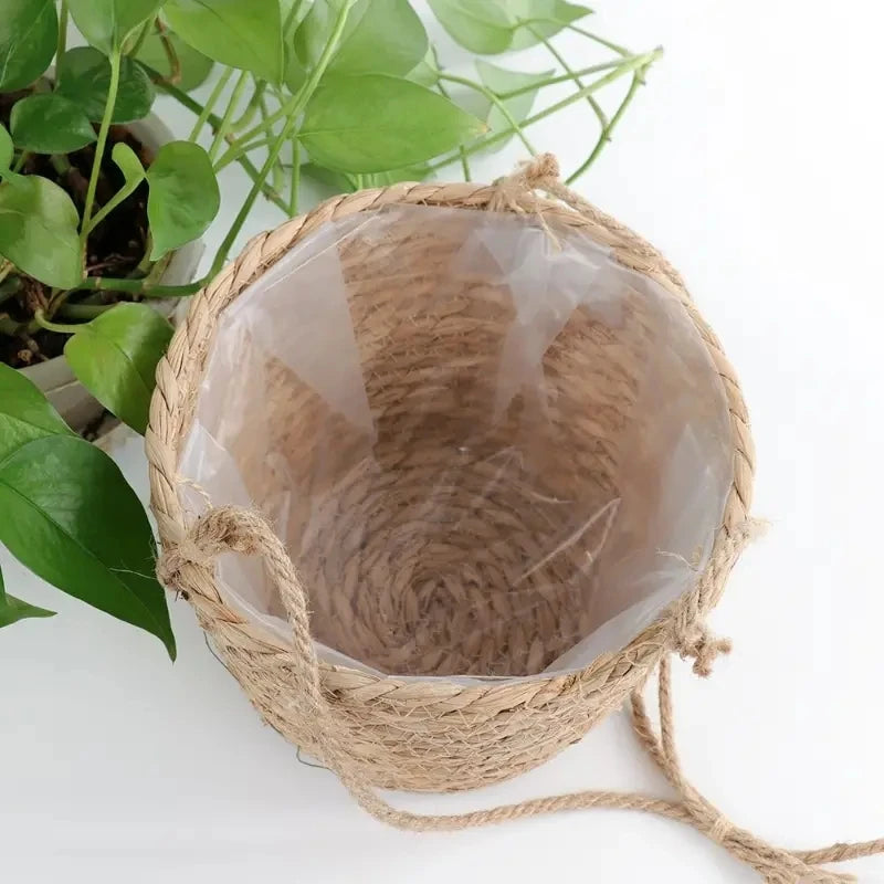 b08d3rp57l 1 set, garden hanging planter macrame plant storage basket jute rope woven indoor outdoor flower pot holder plant hangers home d