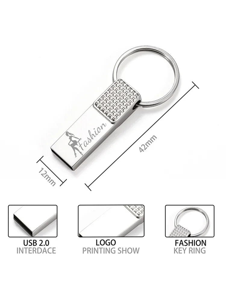 100% real capacity 64gb new metal usb 3.0 flash drive silver custom logo square memory stick 32gb pen drive free key ring 16gb