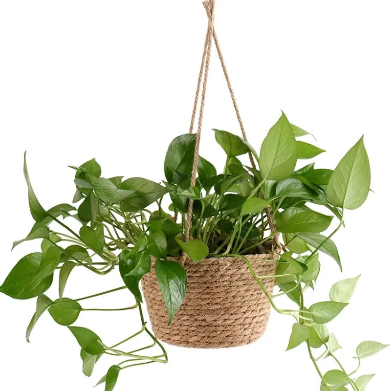 b08d3rp57l 1 set, garden hanging planter macrame plant storage basket jute rope woven indoor outdoor flower pot holder plant hangers home d