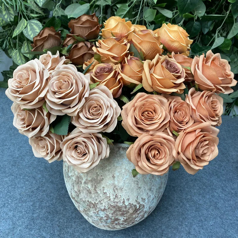 9head artificial pink rose bouquet flower wedding bridal photography props home garden decoration simulation silk rose bouquet