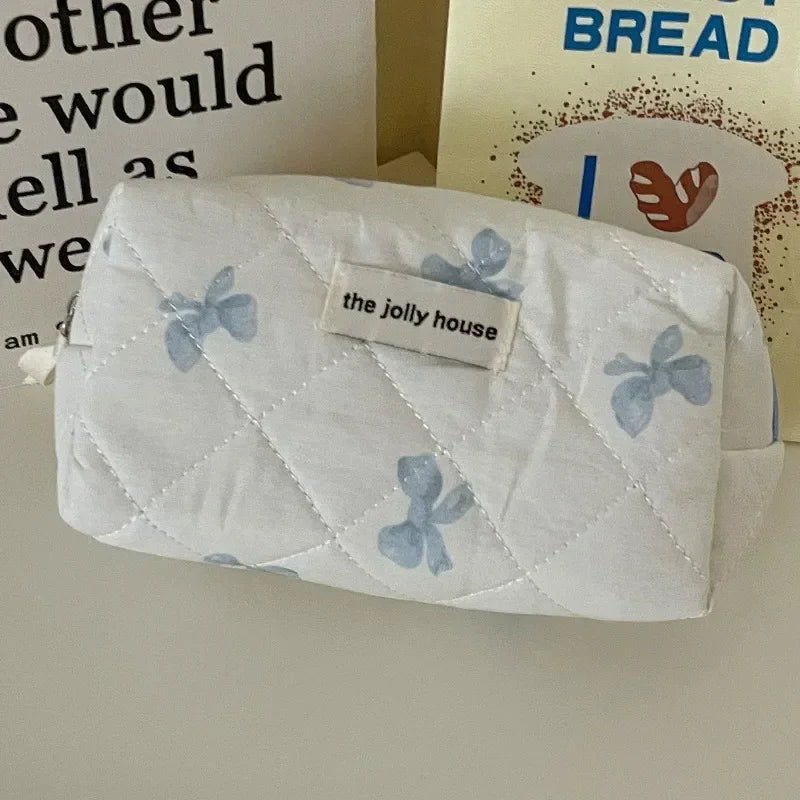 1pcs cotton blue flower women cosmetic bag fabric storage bags small big capacity travel organzier pouch women makeup case