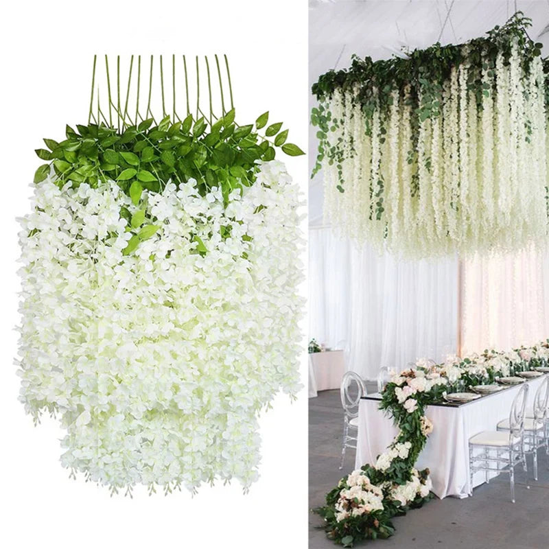 12pcs artificial wisteria flowers string hanging garland outdoor wedding garden arch decoration home party decor fake flower