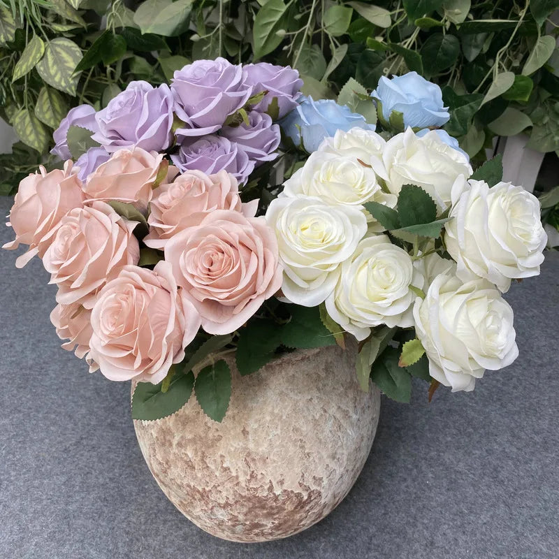 9head artificial pink rose bouquet flower wedding bridal photography props home garden decoration simulation silk rose bouquet