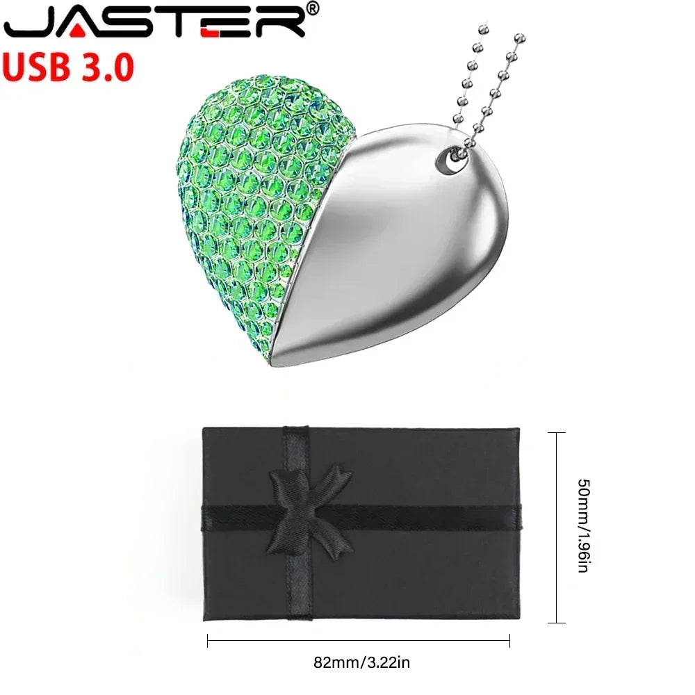 usb 3.0 metal diamond crystal heart pink box usb flash drive 16gb 32gb 64gb 128gb memory stick thumb drive creative gift u disk