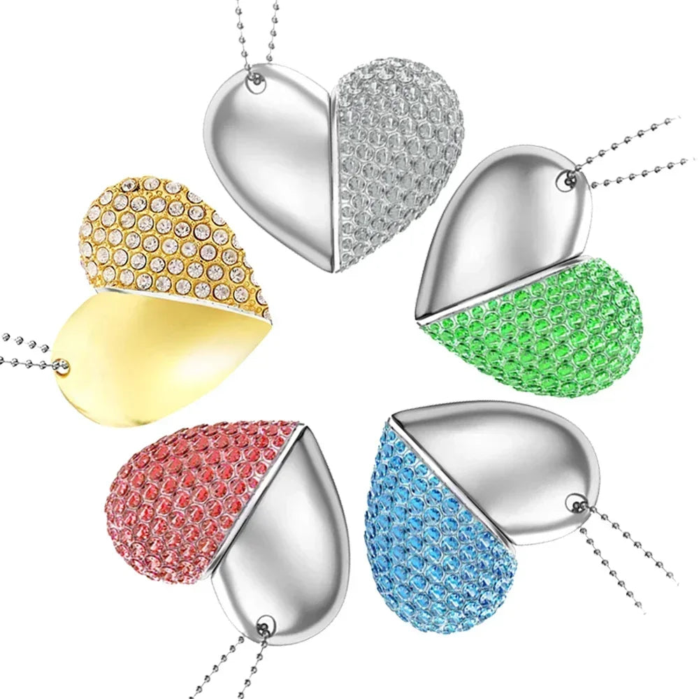 usb 3.0 metal diamond crystal heart pink box usb flash drive 16gb 32gb 64gb 128gb memory stick thumb drive creative gift u disk