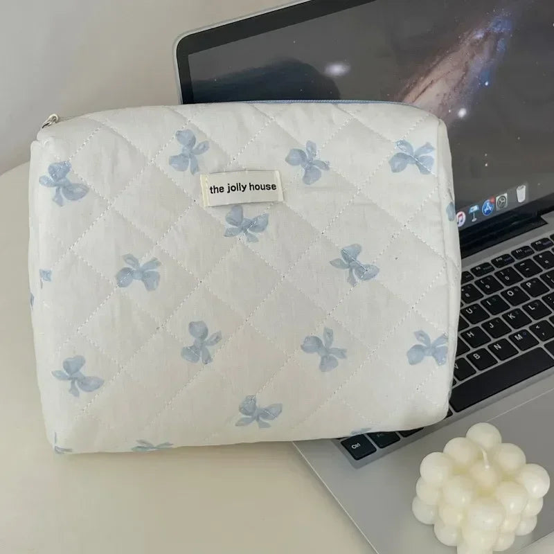 1pcs cotton blue flower women cosmetic bag fabric storage bags small big capacity travel organzier pouch women makeup case