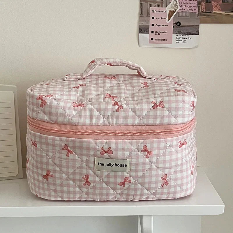 1pcs cotton blue flower women cosmetic bag fabric storage bags small big capacity travel organzier pouch women makeup case