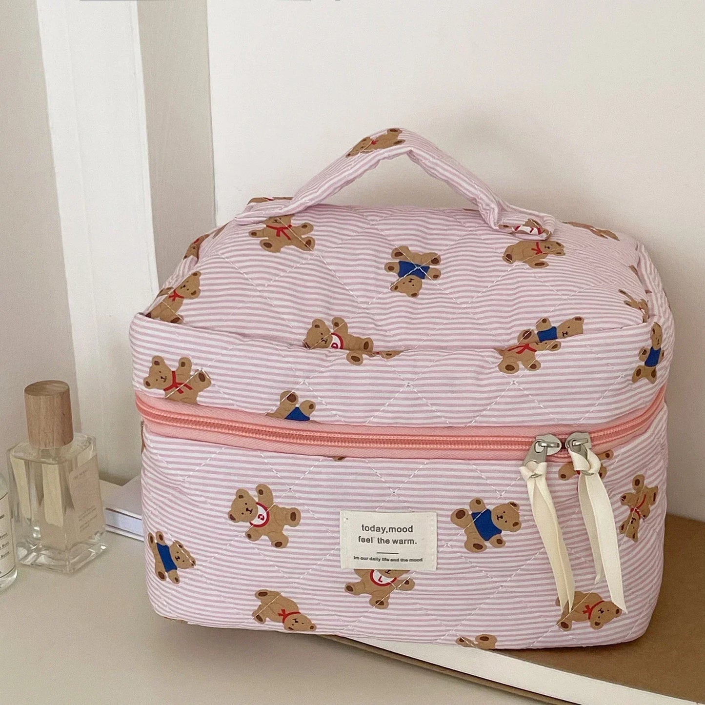1pcs cotton blue flower women cosmetic bag fabric storage bags small big capacity travel organzier pouch women makeup case