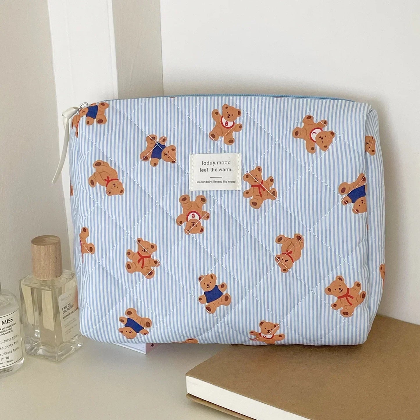 1pcs cotton blue flower women cosmetic bag fabric storage bags small big capacity travel organzier pouch women makeup case