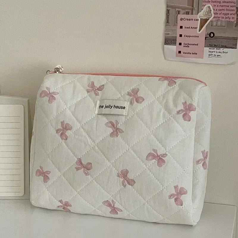 1pcs cotton blue flower women cosmetic bag fabric storage bags small big capacity travel organzier pouch women makeup case