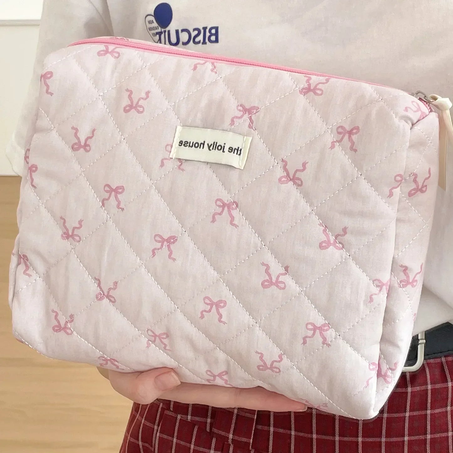 1pcs cotton blue flower women cosmetic bag fabric storage bags small big capacity travel organzier pouch women makeup case