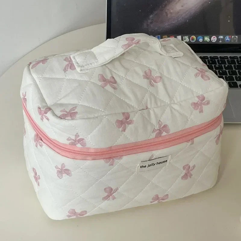 1pcs cotton blue flower women cosmetic bag fabric storage bags small big capacity travel organzier pouch women makeup case