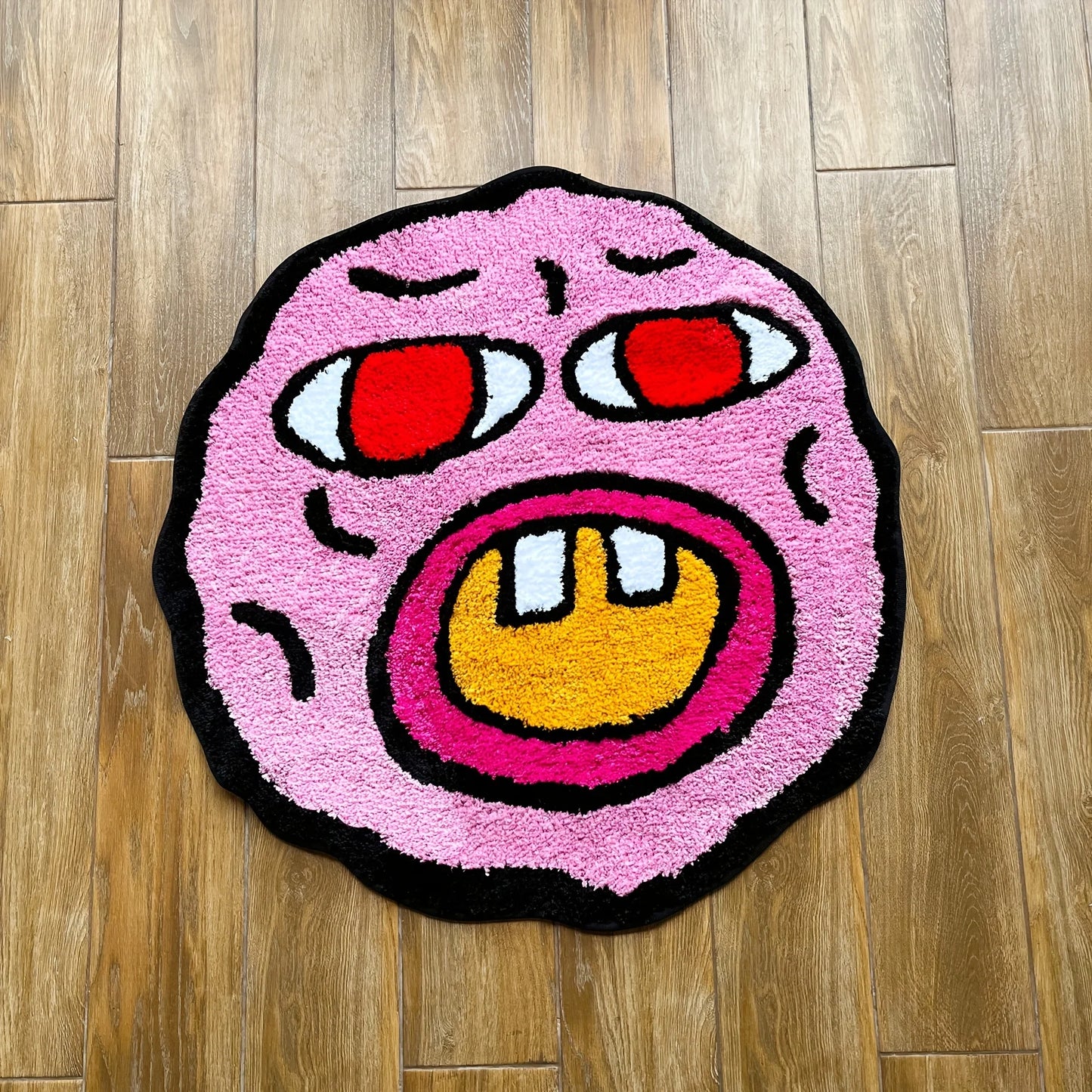 b0c4x9nxf4 cherry bomb pink handmade tufted rug | kawaii room decor | small bedroom rug | cartoon circle punch needle carpet