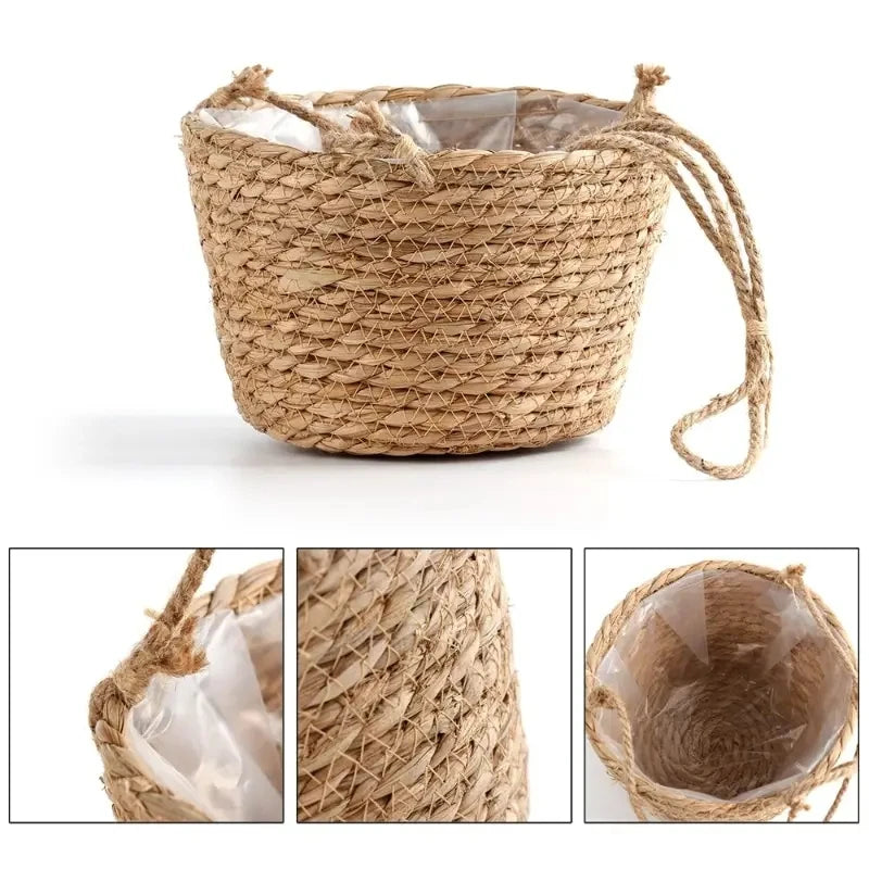b08d3rp57l 1 set, garden hanging planter macrame plant storage basket jute rope woven indoor outdoor flower pot holder plant hangers home d