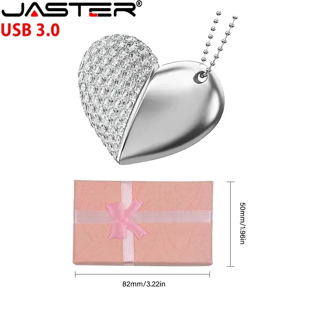 usb 3.0 metal diamond crystal heart pink box usb flash drive 16gb 32gb 64gb 128gb memory stick thumb drive creative gift u disk