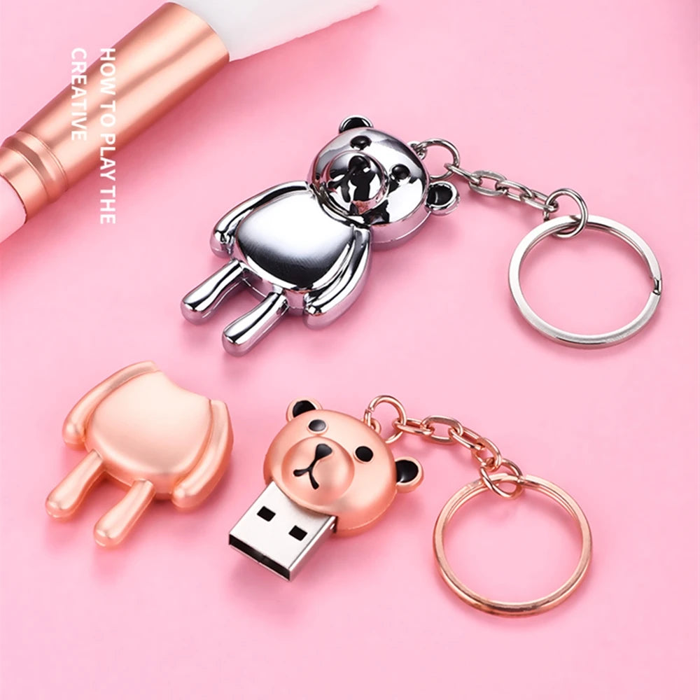 2tb new cartoon crystal bear flash card usb flash drive 1tb 512g 256g 2000g cute pen drive thumb memory stick storage disk gift