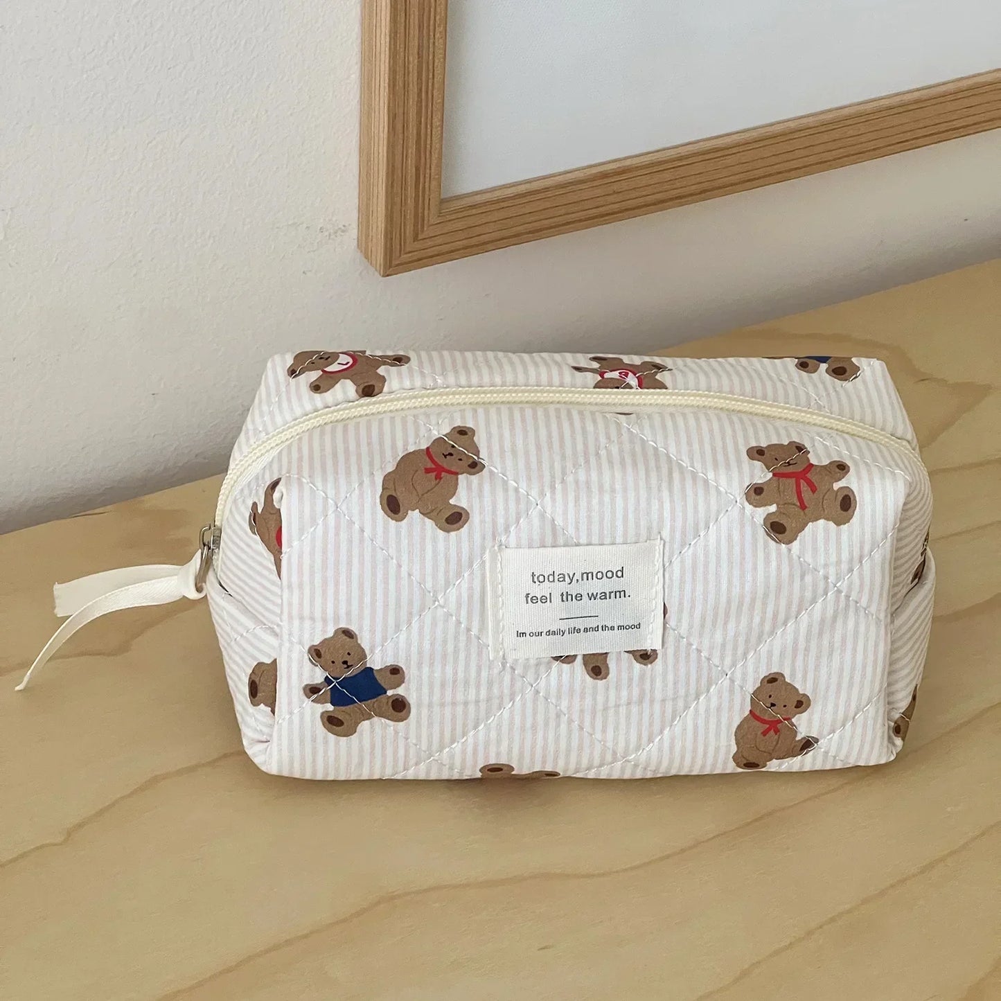 1pcs cotton blue flower women cosmetic bag fabric storage bags small big capacity travel organzier pouch women makeup case