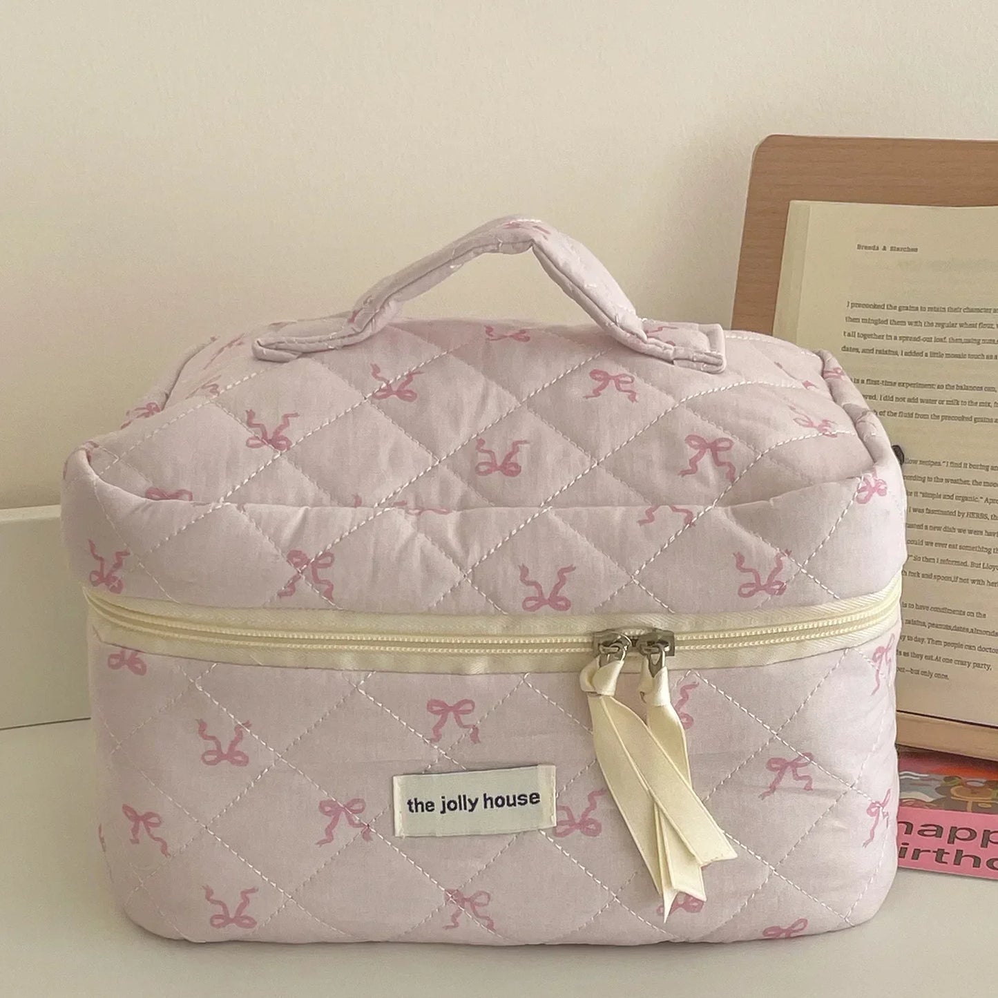 1pcs cotton blue flower women cosmetic bag fabric storage bags small big capacity travel organzier pouch women makeup case