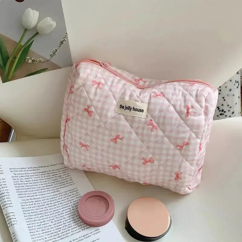 1pcs cotton blue flower women cosmetic bag fabric storage bags small big capacity travel organzier pouch women makeup case
