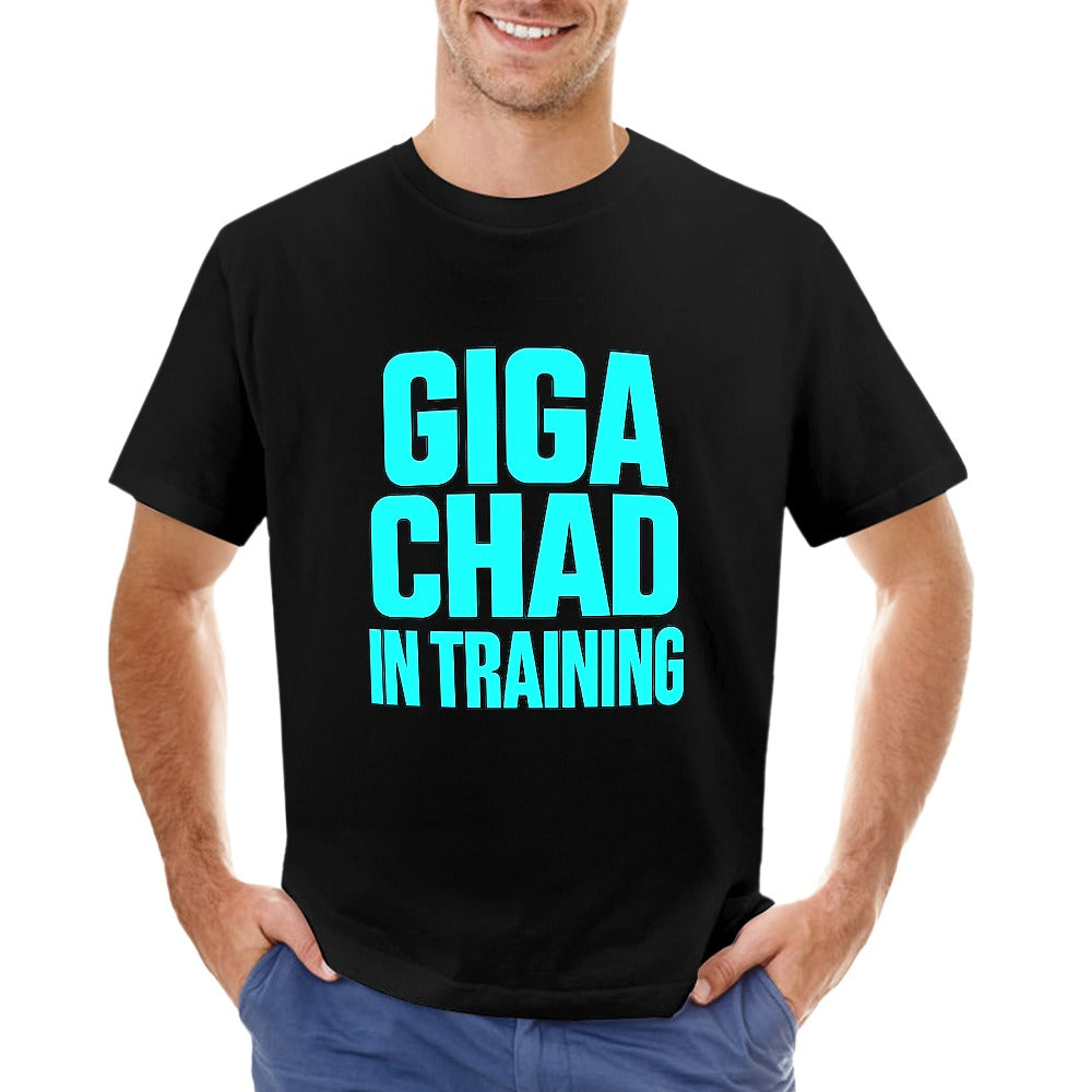 men's t-shirt 100% cotton giga chad in training graphic tee for fitness enthusiasts, casual wear, bold design, comfortable style, perfect for gym and daily outings