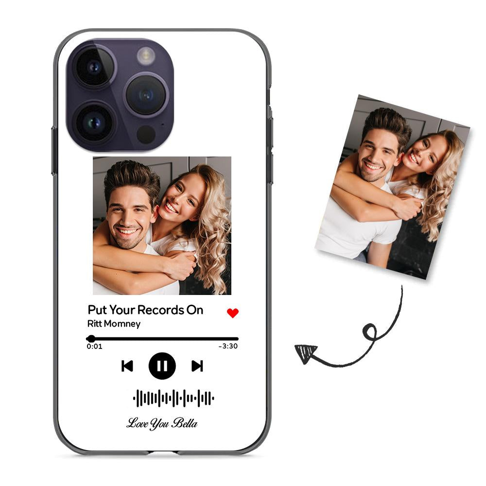 custom scannable music code glass iphone cases with picture for iphone series, slim lightweight design, anti-drop protection, easy clean, wireless charging compatible