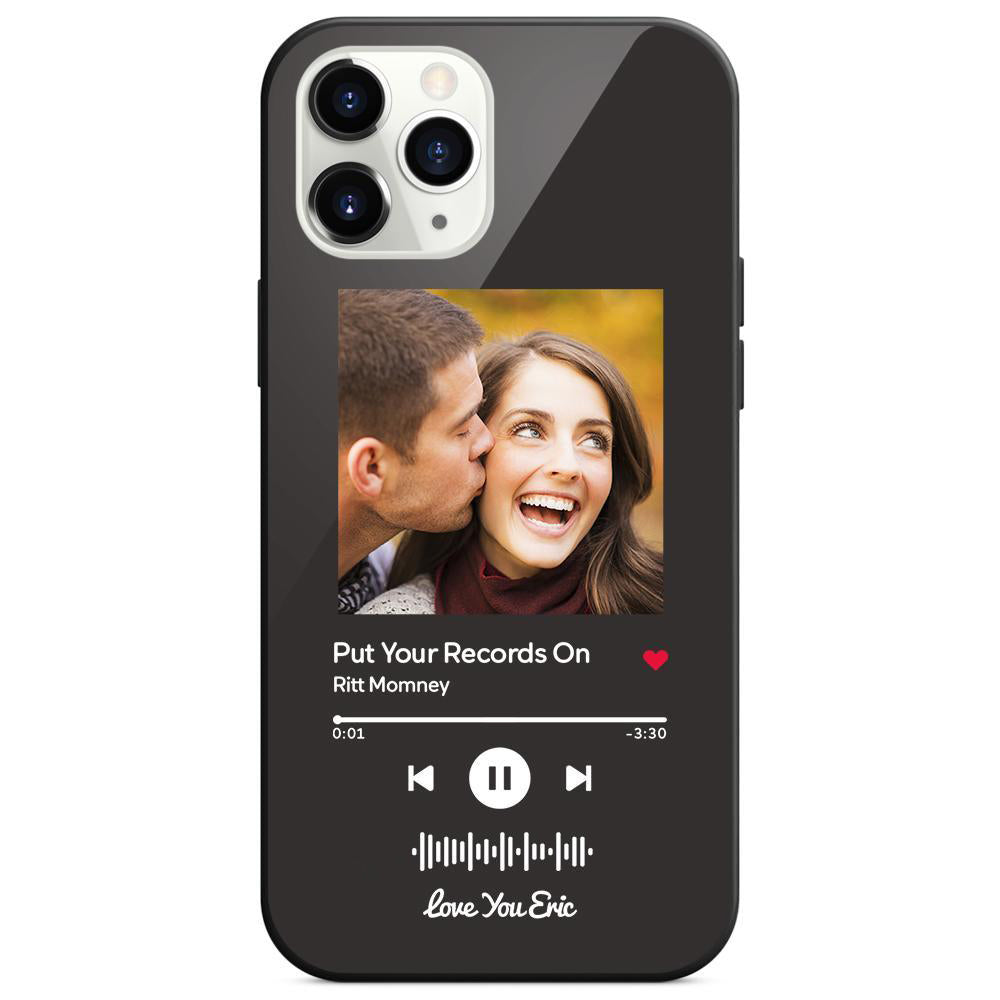 custom scannable music code glass iphone cases with picture for iphone series, slim lightweight design, anti-drop protection, easy clean, wireless charging compatible