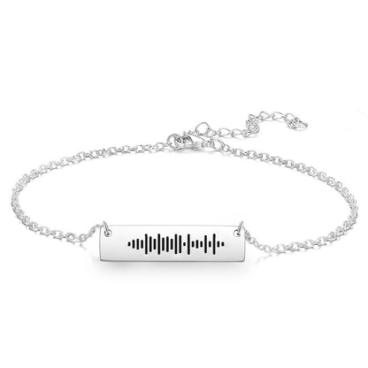 Scannable Code Custom Music Engraved Bar Anklet for Him/Her, Adjustable Copper Chain, Unique Song Code, Elegant Gift in Silver, Rose Gold or Gold