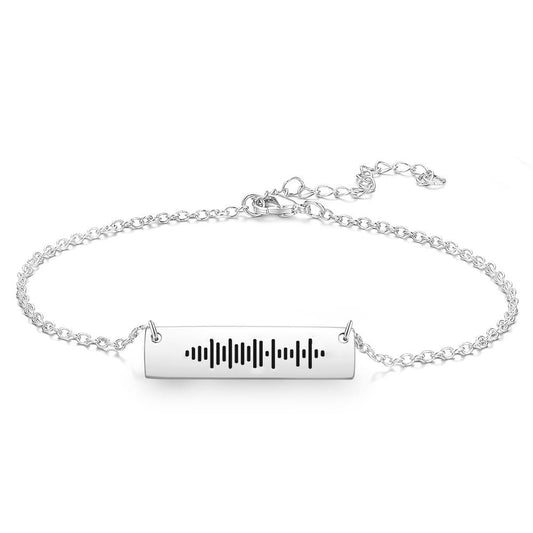 Scannable Code Custom Music Engraved Bar Anklet for Him/Her, Adjustable Copper Chain, Unique Song Code, Elegant Gift in Silver, Rose Gold or Gold