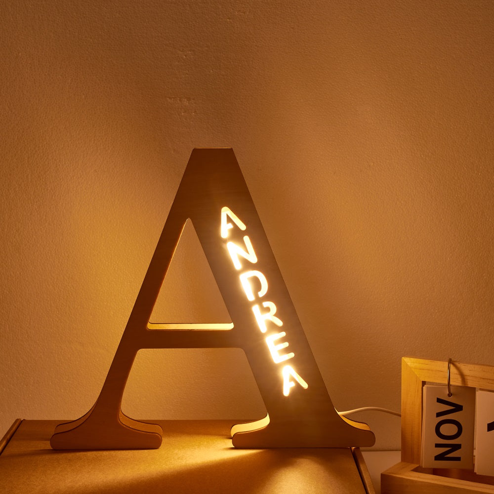personalized name wooden letter night light 28cm for kids home decor with usb and adhesive backing, warm led glow, unique wall art a-z letters