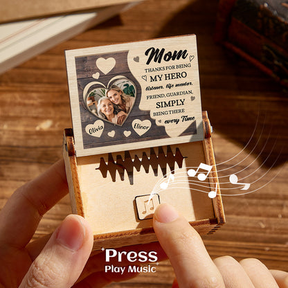 Custom Wooden Photo Music Box Heartfelt Gift for Mother Unique Keepsake Plays Any Audio File Voice Recordings Personalized Touch Compact Design for Sentimental Moments