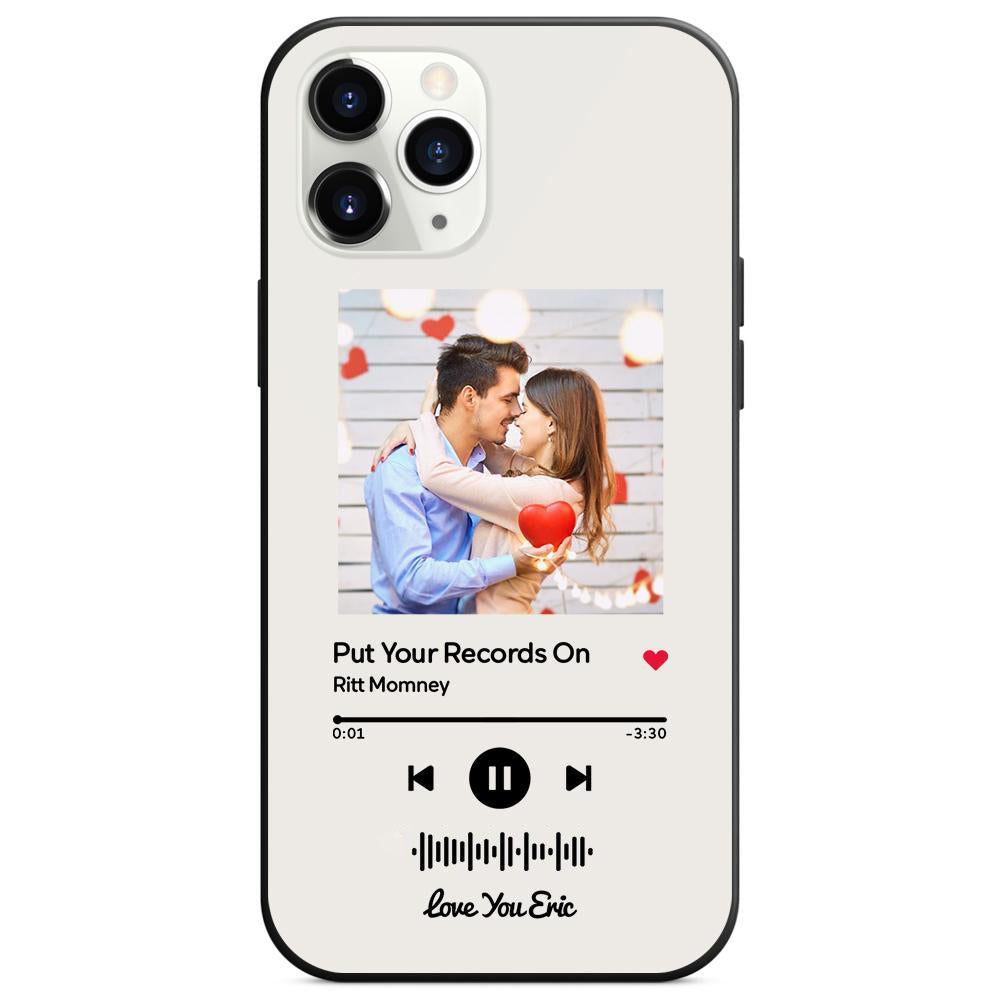 custom scannable music code glass iphone cases with picture for iphone series, slim lightweight design, anti-drop protection, easy clean, wireless charging compatible
