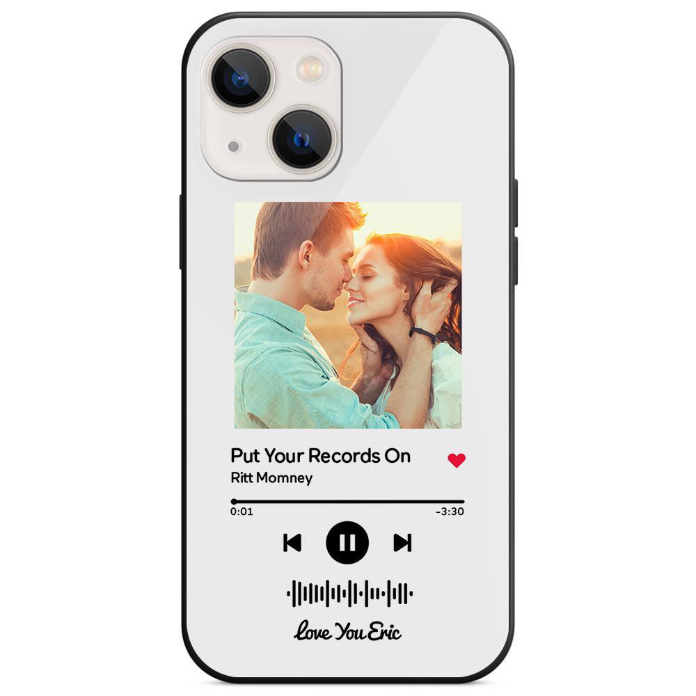 custom scannable music code glass iphone cases with picture for iphone series, slim lightweight design, anti-drop protection, easy clean, wireless charging compatible