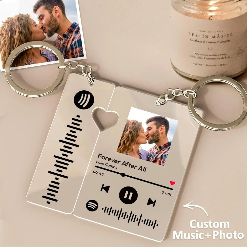 custom spotify keychain with picture scannable music code for couples lover boyfriend gift