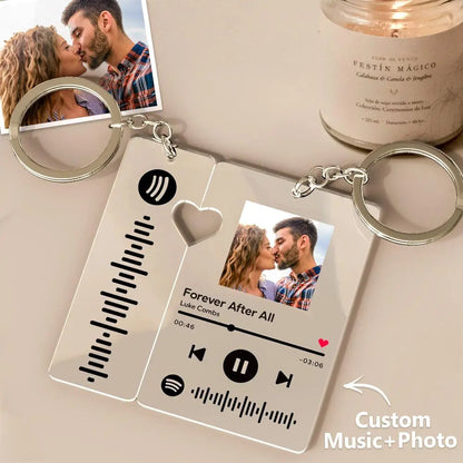 Custom Spotify Keychain With Picture Scannable Music Code For Couples Lover Boyfriend Gift