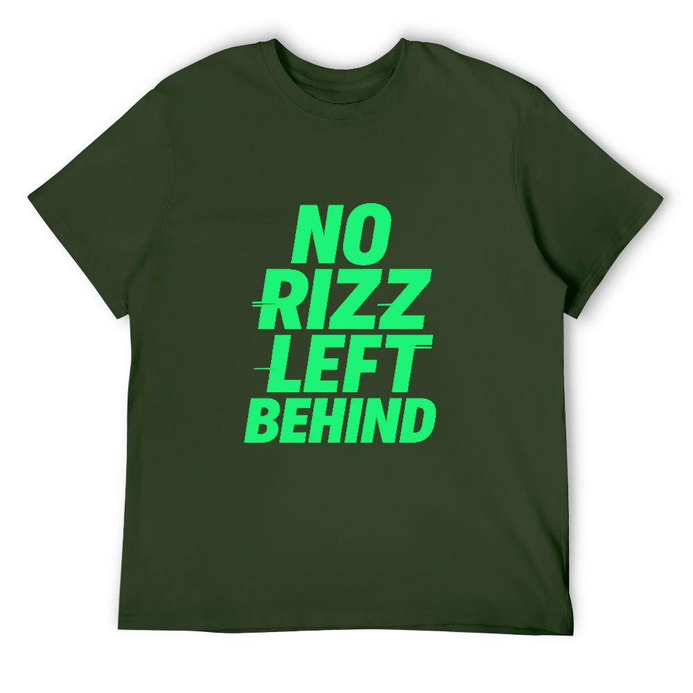 men's t-shirt 100% cotton no rizz left behind - comfortable, breathable tee with bold print for casual wear, gym, fitness, and everyday style - great gift for meme lovers