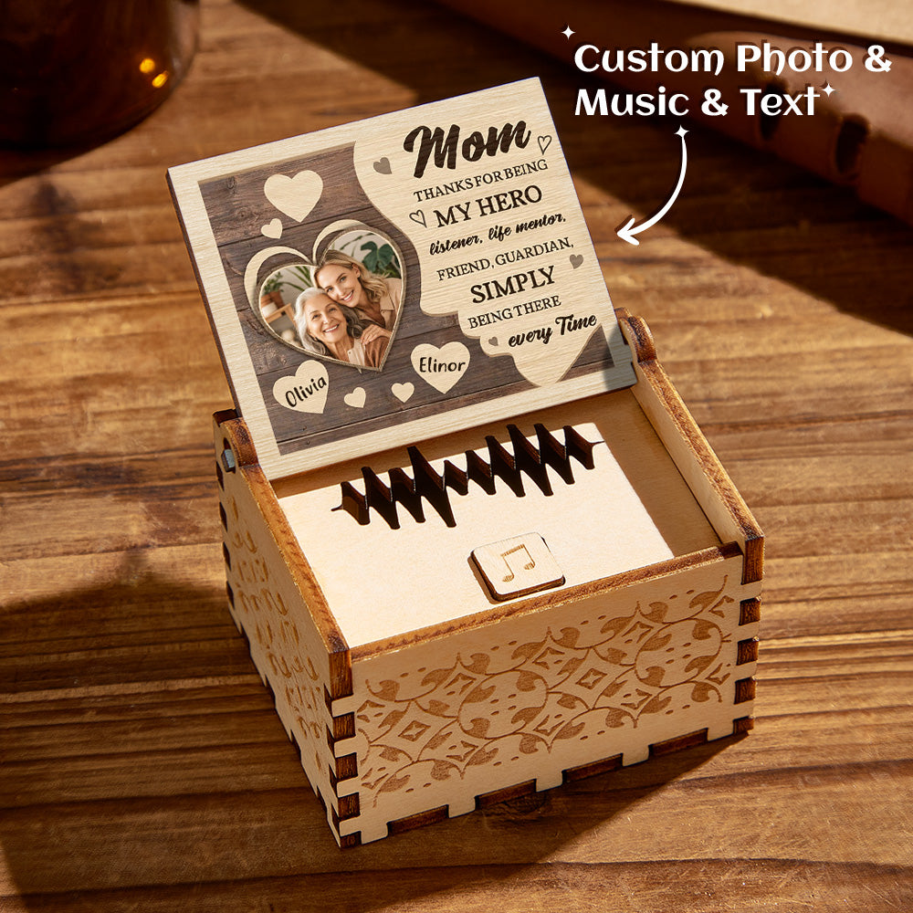 personalized wooden photo music box custom heart music box gift for mother, unique keepsake with voice recording and favourite songs