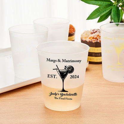 Personalized Margs & Matrimony Disposable Plastic Cups for Bachelorette Party Supplies Gift - 12oz and 16oz Options