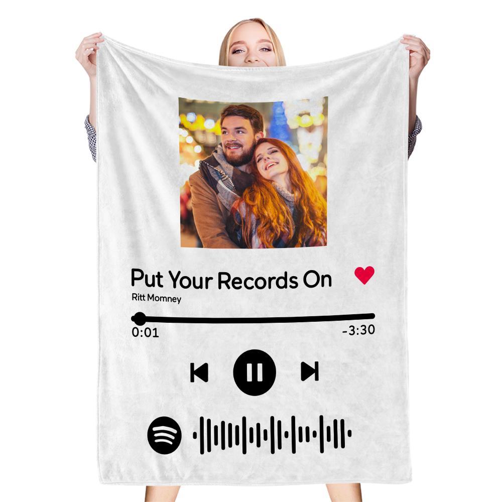 scannable music code photo engraved black blanket gift for couple - soft fleece, machine washable, long-lasting print, ideal for music lovers