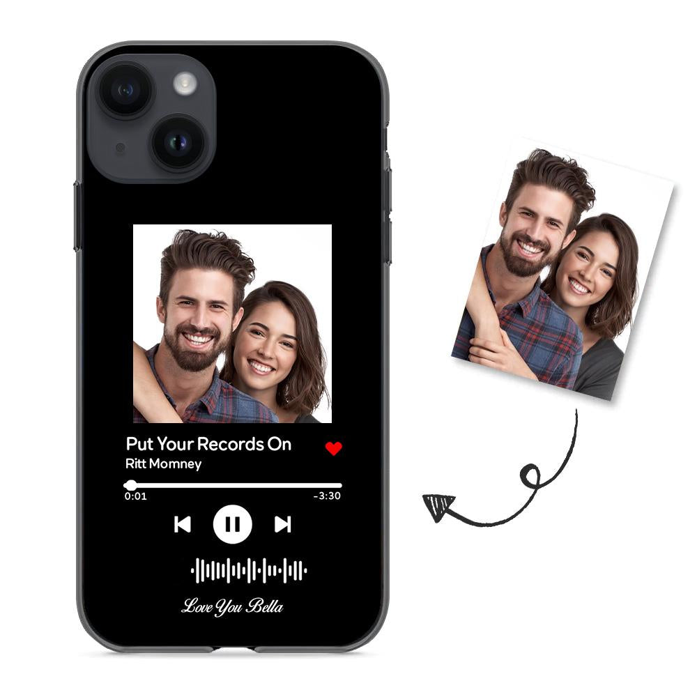 custom scannable music code glass iphone cases with picture for iphone series, slim lightweight design, anti-drop protection, easy clean, wireless charging compatible