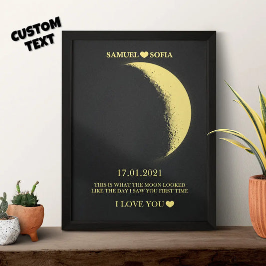 Custom Moon Phase Wooden Frame with Names and Text Art Frame Ideal Valentine's Day Gift for Couples