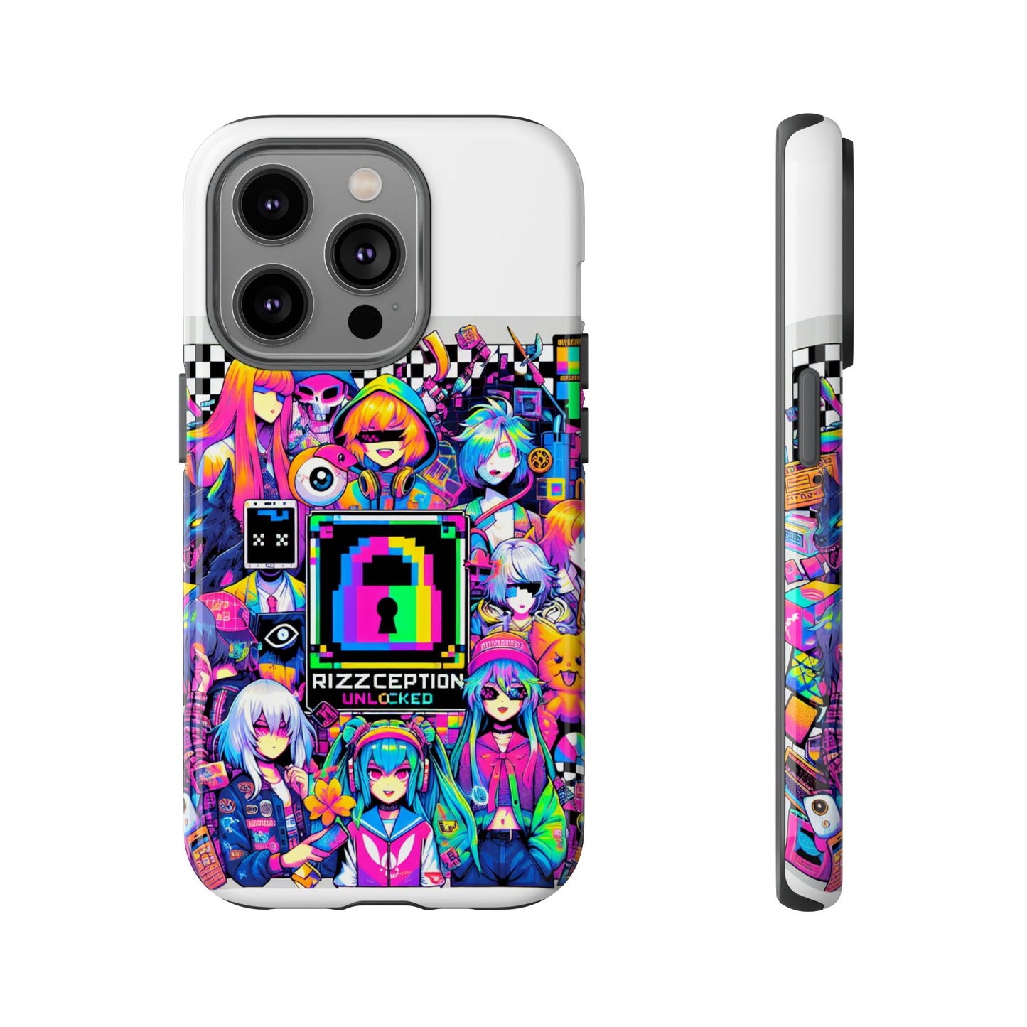 rizzception unlocked 3d wrap protective phone case for anime lovers, durable silicone liner, uv protected, stylish accessories for smartphones
