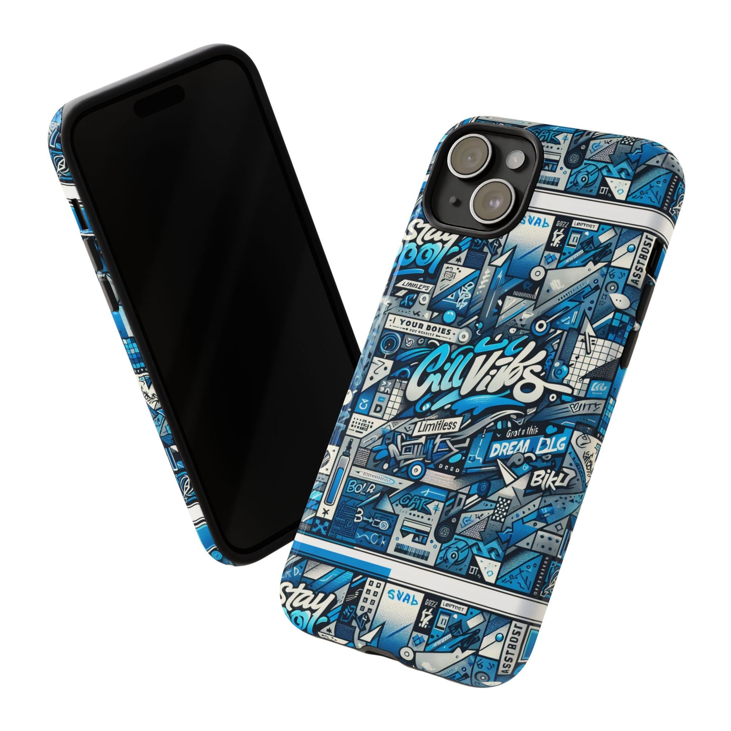 vibrant 3d wrap protective phone case in retro blue aesthetic for stylish protection compatible with iphone 13, 14, 15 & 16 – all models including pro, pro max & plus