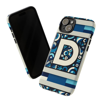 Blue Alphabet Letter D Phone Case with 3D Wrap and Shock Protection for Kids and Teens