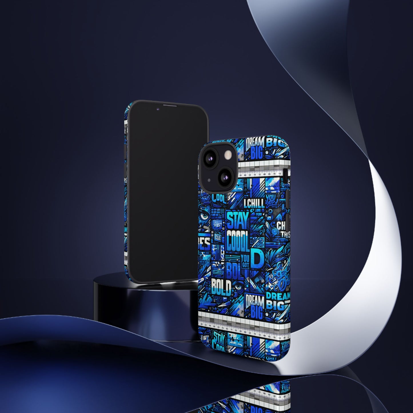 vibrant 3d wrap protective phone case in blue typography design for unique style – stylish protection compatible with iphone 13, 14, 15 & 16 – all models including pro, pro max & plus